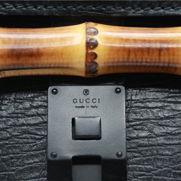 ❤️Last Chance !! Authentic GUCCI Black Leather Bamboo Bullet Tote Bag - Picture 2 of 13